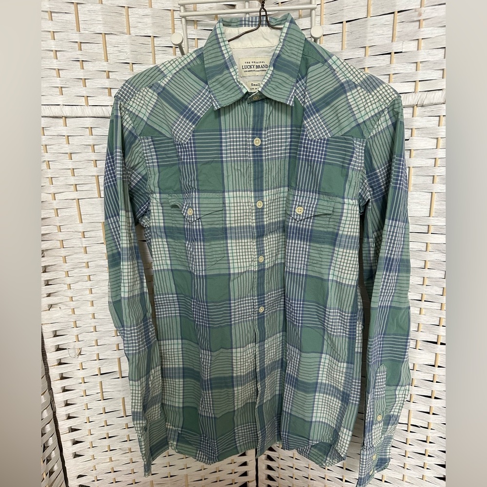 Lucky Brand Mens Green Plaid Button Down Shirt Size S